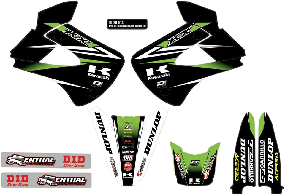 Kit de gráficos y molduras Kawasaki verde D'Cor Visuals Team (10-20-514) Foto 1 de 1