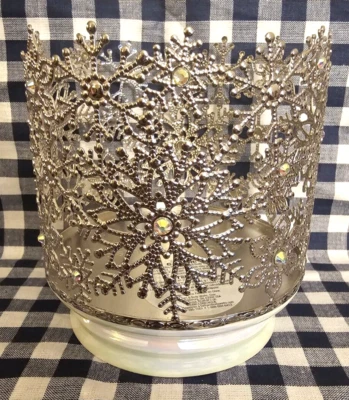 Beaded Snowflakes PEARLIZED BASE 3-Wick Candle Holder NEW Bath & Body Works - Image 1 of 2
