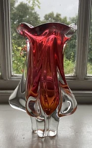 MCM. Hospodka Vibrant Red Glass Chribska Sommerso Chunky Vase - Picture 1 of 5