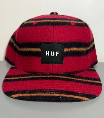 Gorra de béisbol Starter x HUF con logotipo de caja gorra a presión roja negra a rayas fieltro de lana Foto 1 de 2