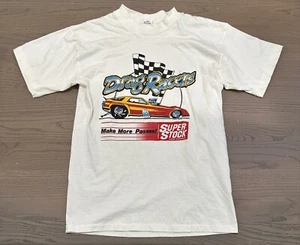 Vintage 1983 Super Stock Drag Racers AdTees T-shirt Size M White Single Stitch - Picture 1 of 7