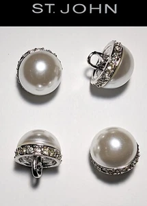 St John Knits 0.5 Inch Large Faux Pearl Crystal Silver Tone Replacement Buttons - Picture 1 of 1