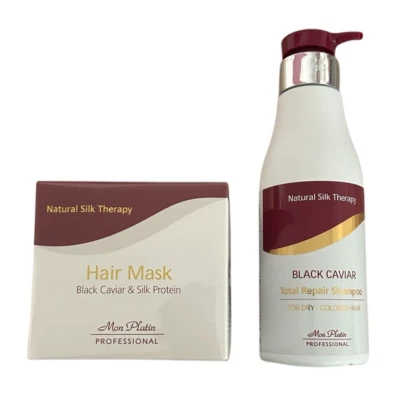 Mon Platin Black Caviar Total Repair Shampoo for Dry Hair +Hair Mask 500ML Each - Image 1 of 3