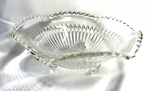 Jeannette Glass Footed Candy Dish Anniversary Pattern Ribbed Scalloped Clear - Picture 1 of 5