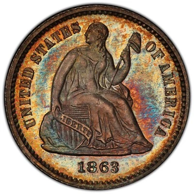 1863 H10c PCGS PR-65 CAC; COLOR×2. Mintage 460!! Seated Proof  Half Dime.  - Image 1 of 4