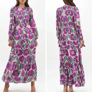 NWT Oliphant Smocked Top Maxi Dress Medium Patola Purple Long Sleeve Tuckernuck - Picture 1 of 16