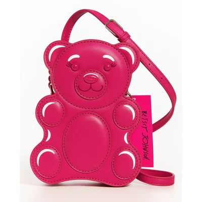 NUEVO CON ETIQUETAS BETSEY JOHNSON Oso de Goma de Peluche Novedad Rosa Bandolera Patente Lindo Foto 1 de 4