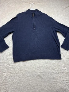 Eddie Bauer Sweater Mens 2XL Blue Quarter Zip Mock Neck Cotton Cashmere Ribbed - Picture 1 of 18
