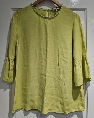 Next Beaded Neckline Blouse Top Size 12 Lime Green 3/4 Bell Sleeve Party Wedding - Image 1 of 4