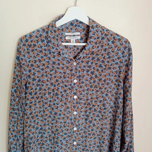 Trenery Silk Floral Shirt S Blue Orange Long Sleeve Classic Office Chic Elegant - Picture 1 of 7