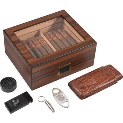 Luxus Zigarren-Humidor Set mit Feuerzeug & Zubehör - Bild 1 von 2
