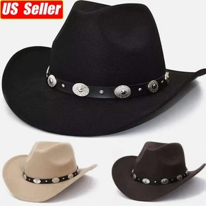 Western Cowboy Cowgirl Hut Silber Riemen Herren Damen Retro Breite Krempe Verstellbar USA - Bild 1 von 17