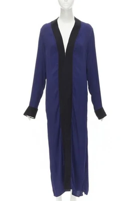 HAIDER ACKERMANN dark blue rayon black silk trimmed long robe jacket FR36 S - Image 1 of 4