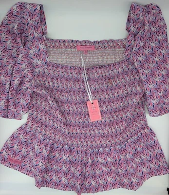 Blusa Simply Southern tamanho XL fora do ombro paisley rosa azul nova com etiquetas - Imagem 1 de 4