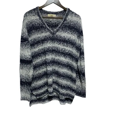 Suéter Michael Kors Mujer XL Negro Gris Rayas Cuello en V Tejido Mármol Manga Larga Foto 1 de 4