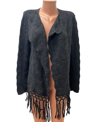 Cardigã ODD MOLLY tamanho 2 M/L 25% LÃ 25% ALPACA cinza franja cachoeira - Imagem 1 de 4