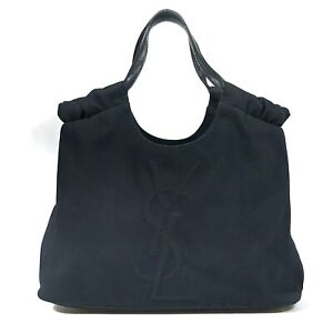 YVES SAINT LAURENT bag handbag black canvas YSL logo Authentic