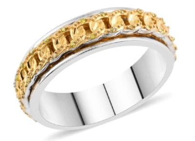 Yellow Diamond Spinner Band Ring Rhodium & Platinum Over Sterling   Size 7   NWT - Image 1 of 3