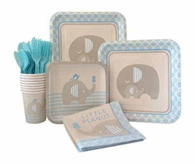 Blue Elephant Boy Baby Shower Supply Pack Paper Plates, Napkins, Cups Silverware - Image 1 of 4