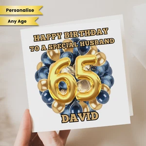 Husband 65th Birthday Card For Dad Husband Him Son Friend Brother Male Balloons - Picture 1 of 2