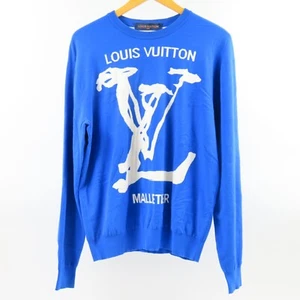 LOUIS VUITTON Logo Malletier Sweatshirt Scribble Intarsia Knit Top #M Blue 78787 - Picture 1 of 12
