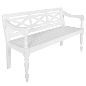 NNEVL Batavia Bench 123 cm Solid Mahogany Wood White - Picture 1 of 5