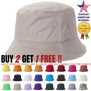 Bucket Hat Solid Cotton Cap Boonie Hats for Men Women Outdoor Fisherman Gear - Picture 1 of 38