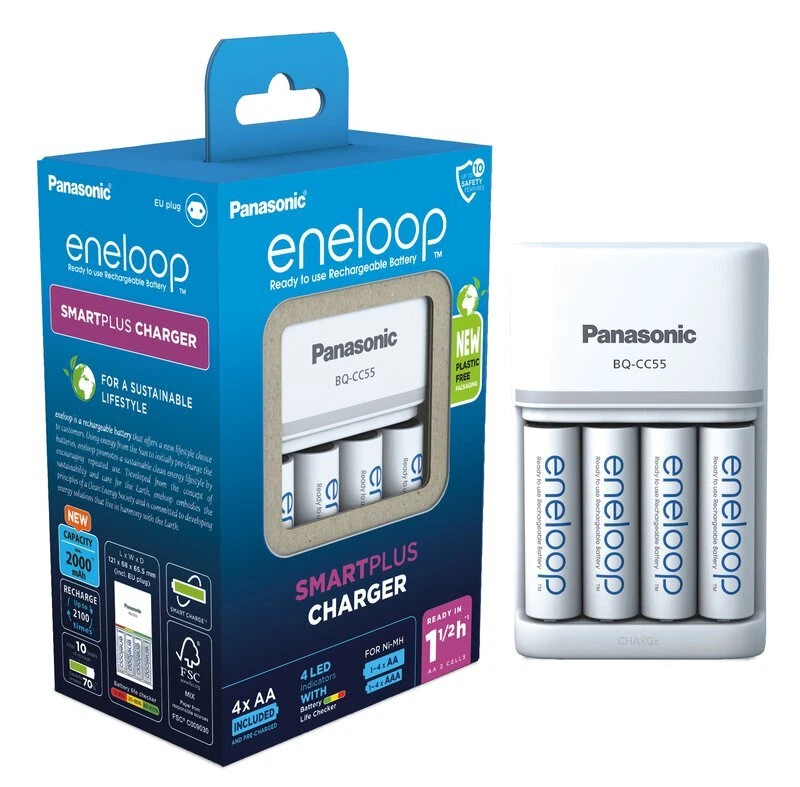 Panasonic Ladegerät Smart & Quick Charger BQ-CC55E + 4x eneloop AA Akku - Bild 1 von 1