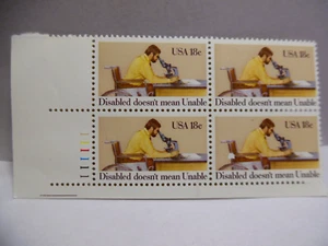 SCOTT STAMP # 1925 HIRE THE DISABLED 18 CENT PLATE BLOCK - MNH - Picture 1 of 1