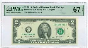 2013 FRB Chicago $2 Note Superb Gem Unc 67 EPQ PMG - Picture 1 of 4