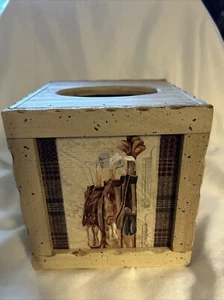 Wood Tissue Kleenex Box Cover Golf Inspired Rustic Man Cave Handcrafted - Picture 1 of 11