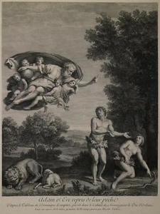 ETCHING GRAVURE ACQUAFORTE Adam e Eve repris de leur peché Nicolas Tardieu 1700 - Picture 1 of 4