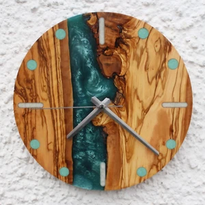 Epoxy Resin Olive Wood Wall Clock, Modern Wall decore For Living Room. - Picture 1 of 7