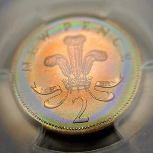PR66RB 1973 Great Britain 2 Penny Proof, PCGS Trueview- Rainbow Toned - Picture 1 of 9