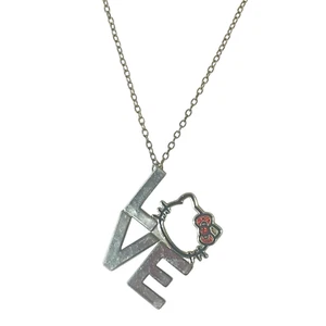 Sanrio Hello Kitty Love Halskette mit Anhänger silberfarben rote Schleife signiert 1976, 2011 - Bild 1 von 10