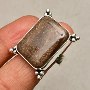 Anello gioiello in argento sterling 925 con pietra preziosa ossidiana lucida ... - Foto 1 di 8