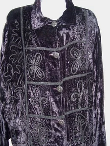 Cocktail top donna Chico's in velluto marrone con perline nere US Large UK 2 VINTAGE - Foto 1 di 11