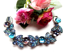 Vintage JULIANA 5 Link Iridescent Blue Purple Lava Art Glass Rhinestone Bracelet
