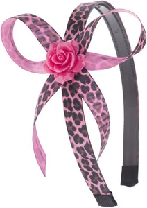 Rosa LEO patrón de leopardo ROSA rosas arco diadema / cinta para el cabello Rockabilly - Imagen 1 de 2