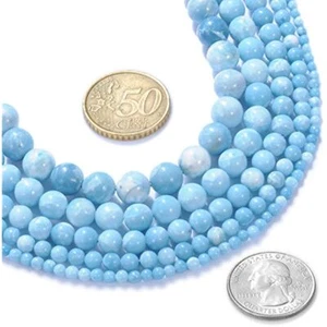 Cuentas sueltas redondas lisas de piedras preciosas naturales Larimar de 4-12 mm para hacer joyas hágalo usted mismo - Imagen 1 de 14