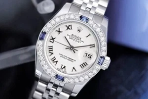 Rolex Datejust 26 mm 179174 Ladies Watch White Roman Dial Sapphire/Diamond Bezel - Picture 1 of 7