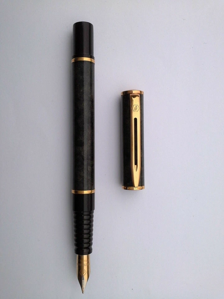 Waterman Laureat Fountain Pen Marble Grey & Gold Fine Point In Box  Mint * - Image 1 of 1