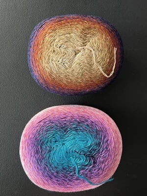 2PC 600g Twirls Cake Yarn Ombre Purple Pink Beige Blue Mercerized Cotton 300g*2 - Image 1 of 4