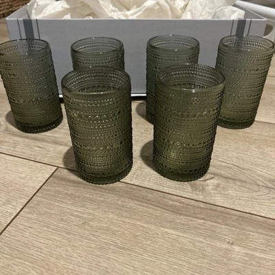 Juego de 6 vasos texturizados con guijarros Fortessa Jupiter verde aciano (B-H) Foto 1 de 4
