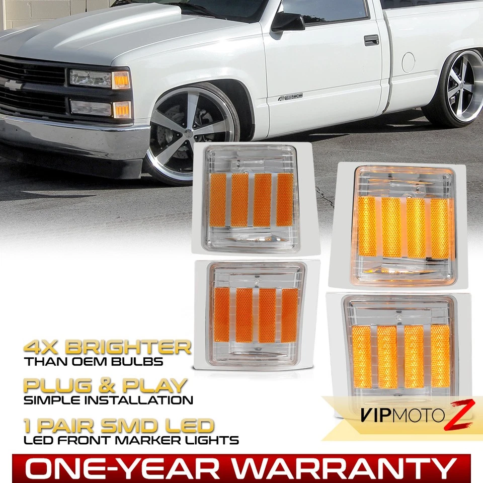 LED 4PC Amber Corner Side Marker Lights For 1994-1999 Chevy C/K Tahoe Suburban Foto 1 de 4