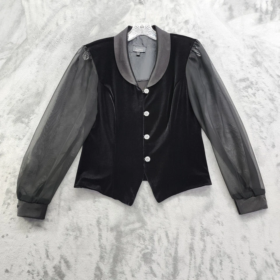 Vintage DressBarn Top Womens S Black Velvet Satin Collar Sheer Sleeves Formal - Image 1 of 4