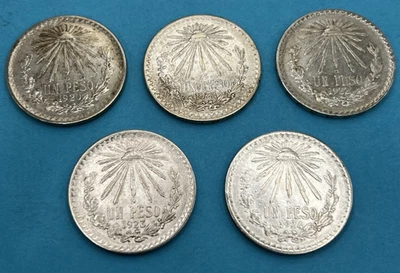 1920, 1921, 1922, 1923, 1924 MEXICO UN PESO .720 SILVER COIN SET - Image 1 of 4