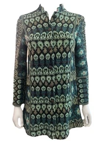 70s Vintage RAJ INDIA Green Tapestry Folk Boho Festival Traditional Art Coat S - Picture 1 of 12