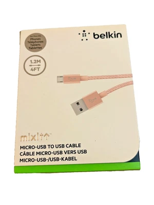 NEW Belkin Mixit Micro-USB to USB Cable Cord 4 FT Pink - Image 1 of 4