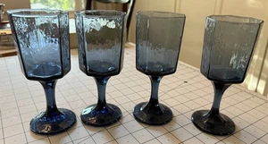 (4) LIBBEY Azul Oscuro Octágono 8 Paneles Copa Tallo Vino Copas de Agua MCM - Imagen 1 de 6